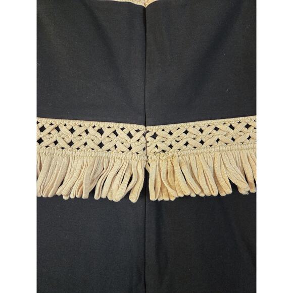 Alexis Bailey NWT Black Crochet trim Midi Dress Off Shoulder Fringe, Size Medium - Picture 12 of 13